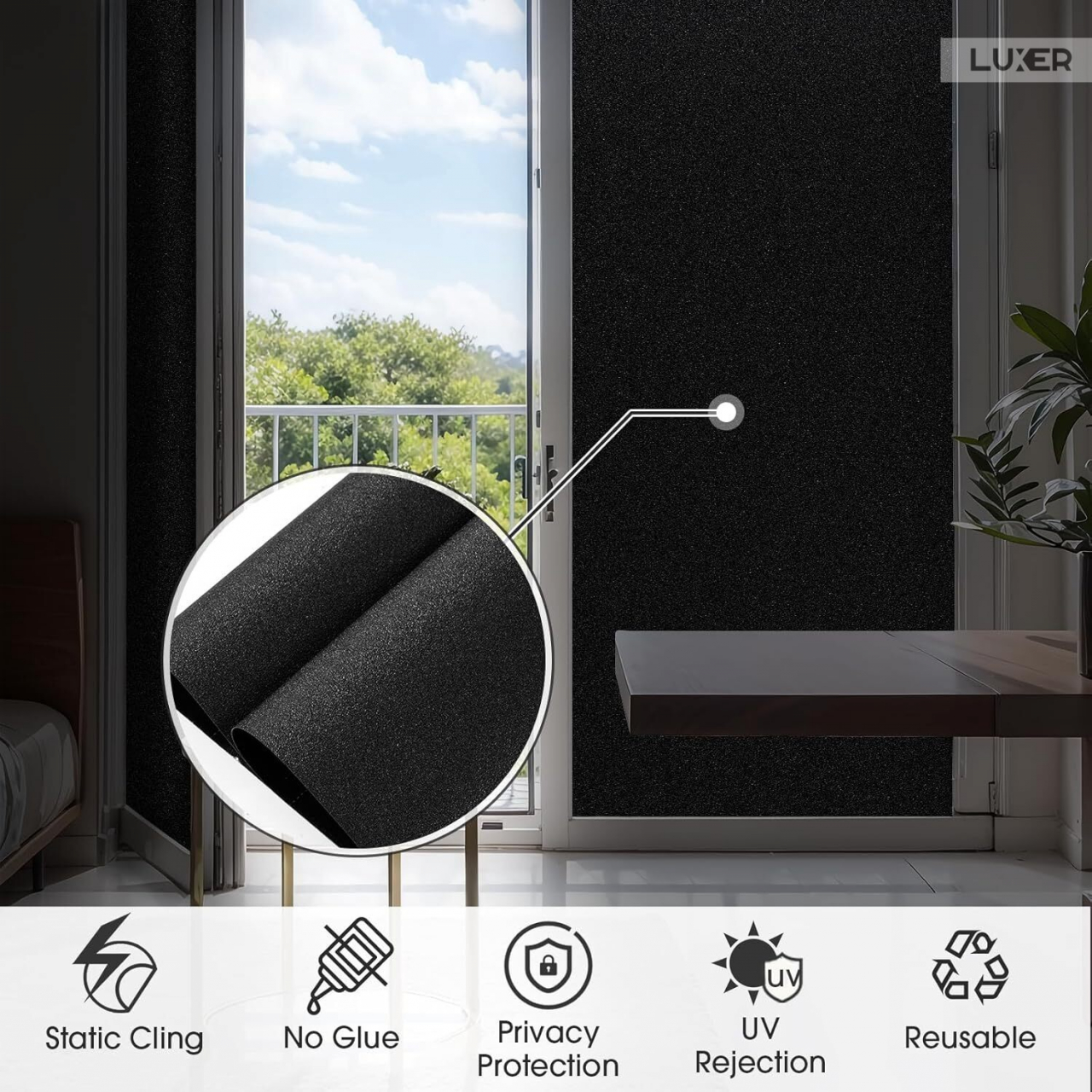 Folie Decorativa Privacy Pentru Geamuri - Home&Office, Protectie UV, Model - Negru Mat BlackOut, Dimensiuni 200x60 cm, Luxer, Folie decorativă privacy Folie pentru geamuri Folie protectie UV Folie Negru Mat Folie Blackout Folie decorativă pentru geamuri Folie privacy pentru birou Folie pentru home office Folie decorativă Luxer Folie pentru intimitate geamuri Folie decorativă 200x60 cm [9]