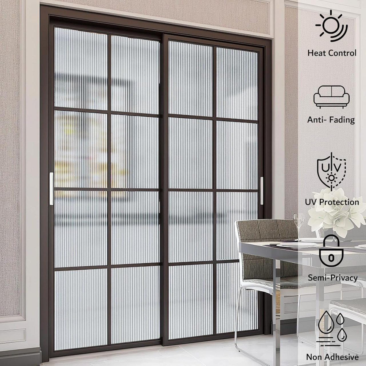 Folie Decorativa Privacy Pentru Geamuri - Home&Office, Protectie UV, Model - Reeded Glass, Dimensiuni 200x60 cm, Luxer Folie decorativă privacy Folie pentru geamuri Folie protectie UV Folie decorativă pentru geamuri Folie privacy pentru birou Folie pentru home office Folie decorativă Luxer Folie pentru intimitate geamuri Folie decorativă 200x60 cm [7]