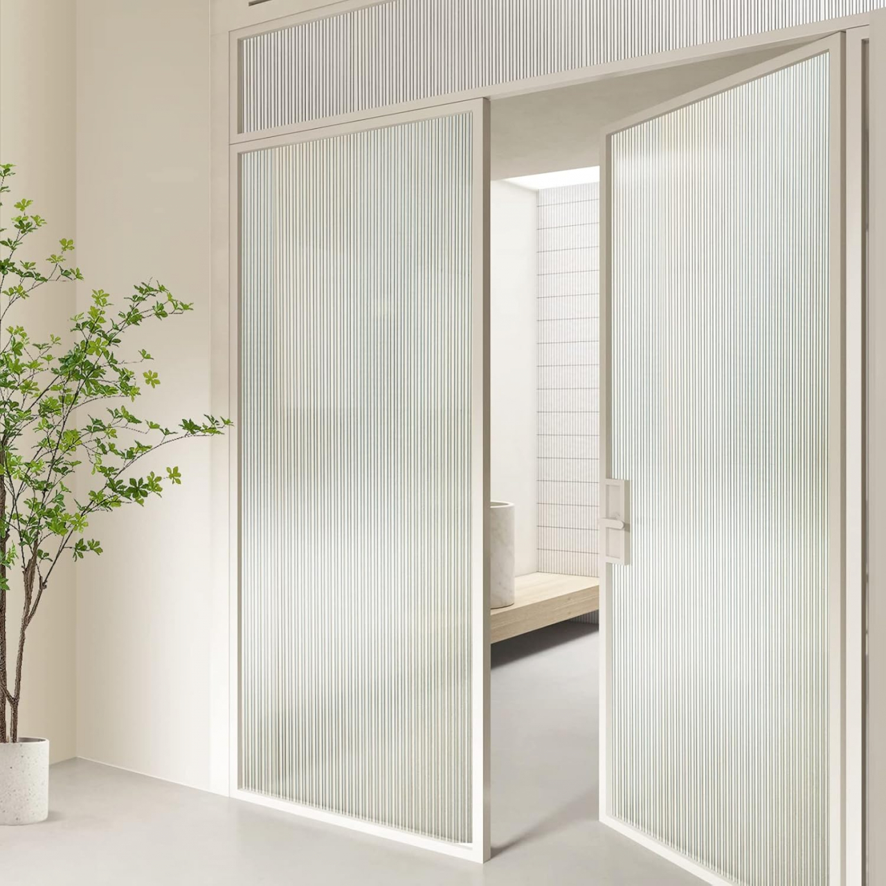 Folie Decorativa Privacy Pentru Geamuri - Home&Office, Protectie UV, Model - Reeded Glass, Dimensiuni 200x60 cm, Luxer Folie decorativă privacy Folie pentru geamuri Folie protectie UV Folie decorativă pentru geamuri Folie privacy pentru birou Folie pentru home office Folie decorativă Luxer Folie pentru intimitate geamuri Folie decorativă 200x60 cm [4]