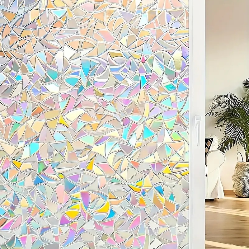Folie Decorativa Privacy Pentru Geamuri - Home&Office, Protectie UV, Model Geometric Holografic, Dimensiuni 200x60 cm, Luxer [1]