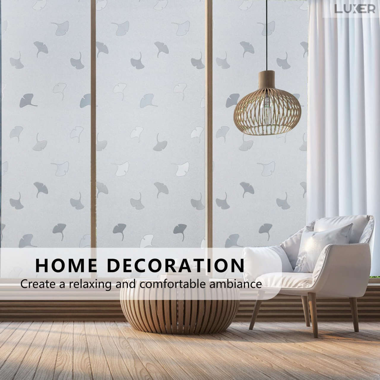 Folie Decorativa Privacy Pentru Geamuri - Home&Office, Protectie UV, Model - Frunza Ginkgo Biloba, Dimensiuni 200x60 cm, Luxer [4]