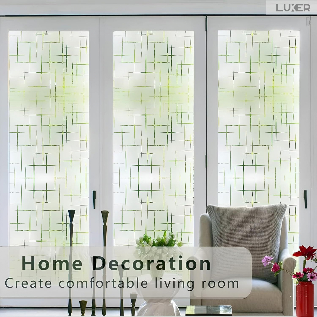 Folie Decorativa Privacy Pentru Geamuri - Home&Office, Protectie UV, Model - Cruce, Dimensiuni 200x60 cm, Luxer [10]