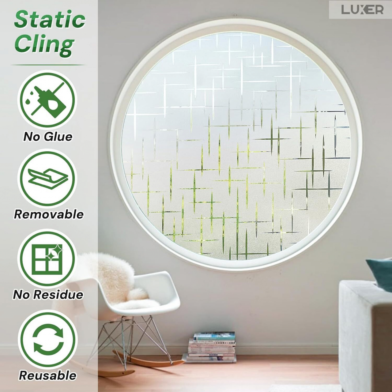 Folie Decorativa Privacy Pentru Geamuri - Home&Office, Protectie UV, Model - Cruce, Dimensiuni 200x60 cm, Luxer [8]