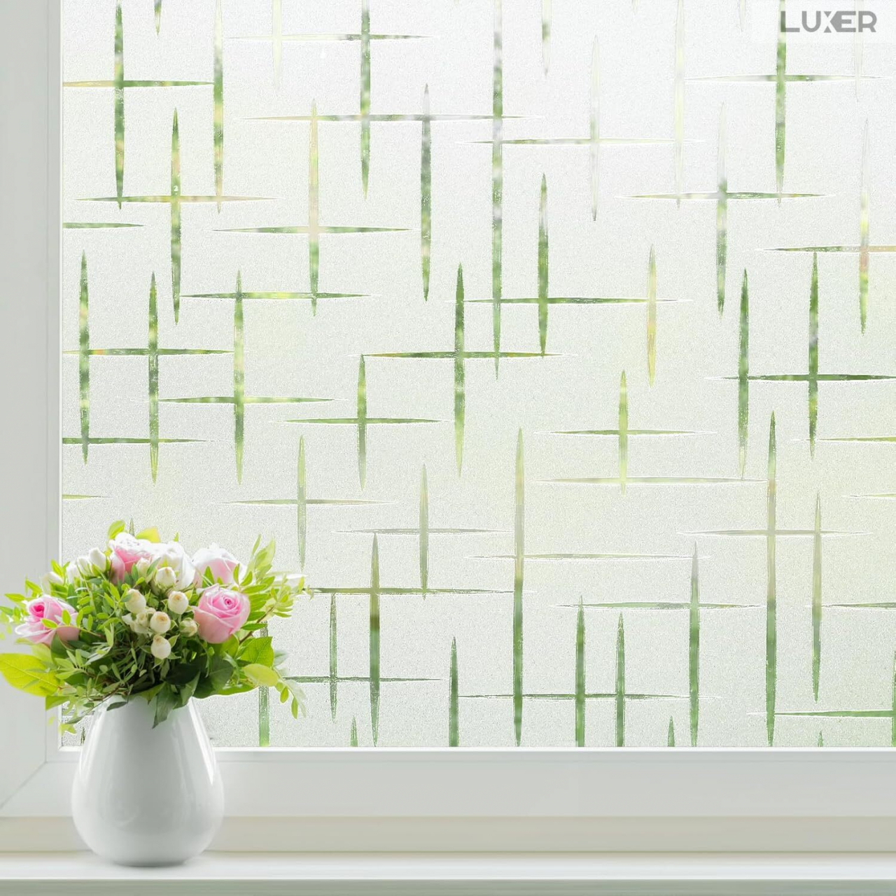 Folie Decorativa Privacy Pentru Geamuri - Home&Office, Protectie UV, Model - Cruce, Dimensiuni 200x60 cm, Luxer [2]