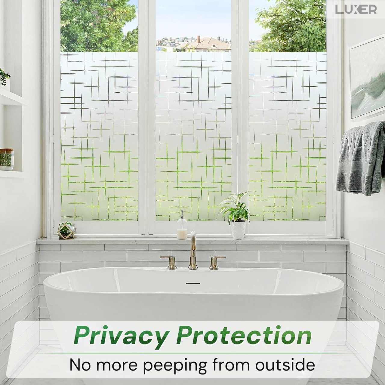 Folie Decorativa Privacy Pentru Geamuri - Home&Office, Protectie UV, Model - Cruce, Dimensiuni 200x60 cm, Luxer [4]