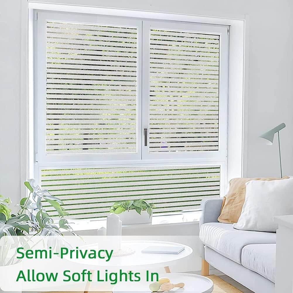 Folie Decorativa Semi-Privacy Pentru Geamuri - Home&Office, Protectie UV, Model Dungi 2x4 cm, Dimensiuni 200x60 cm, Luxer [4]