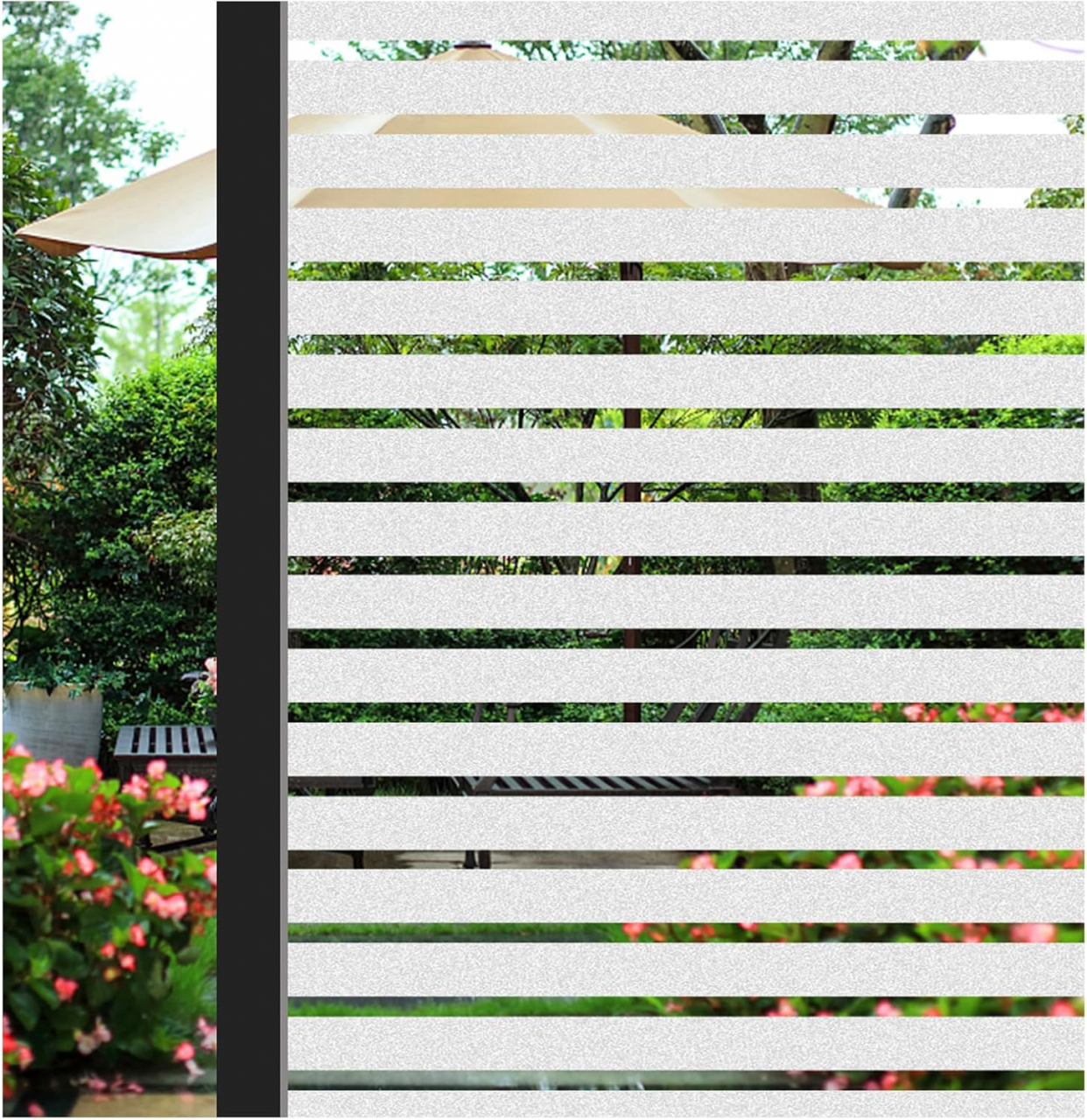 Folie Decorativa Semi-Privacy Pentru Geamuri - Home&Office, Protectie UV, Model Dungi 2x4 cm, Dimensiuni 200x60 cm, Luxer [1]