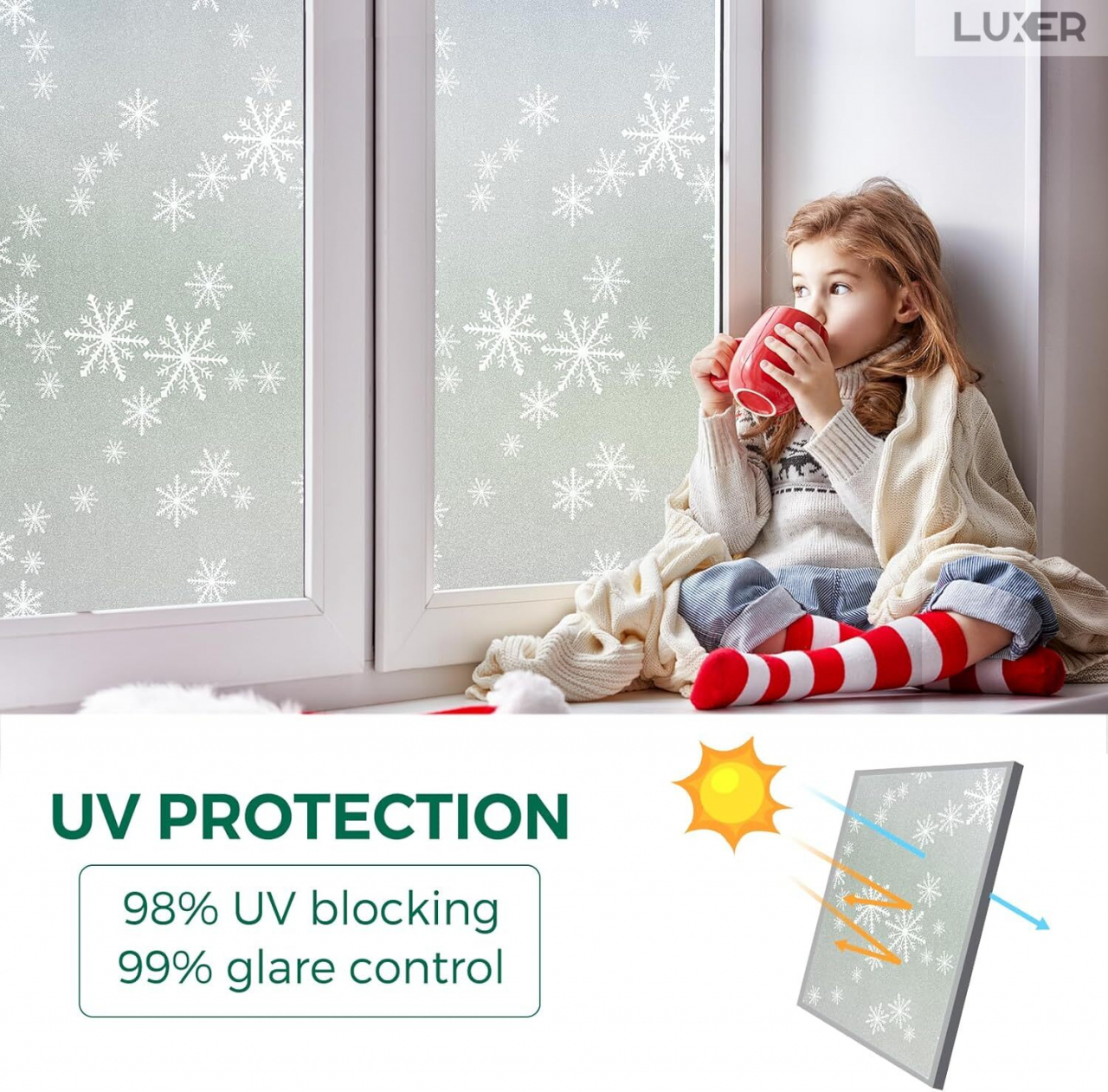 Folie Decorativa Privacy Pentru Geamuri - Home&Office, Protectie UV, Model - Fulgi De Zapada, Dimensiuni 200x60 cm, Luxer [5]