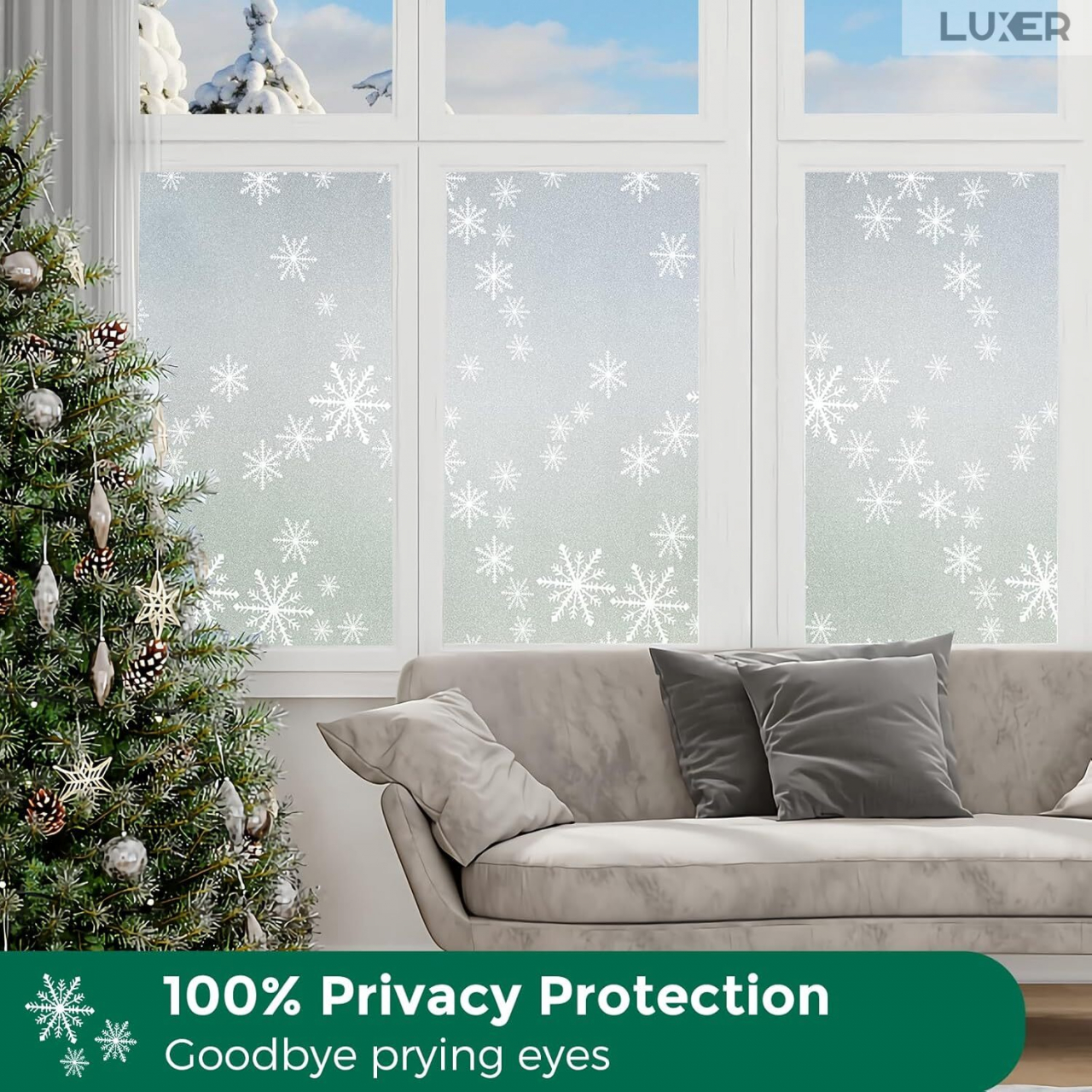 Folie Decorativa Privacy Pentru Geamuri - Home&Office, Protectie UV, Model - Fulgi De Zapada, Dimensiuni 200x60 cm, Luxer [8]