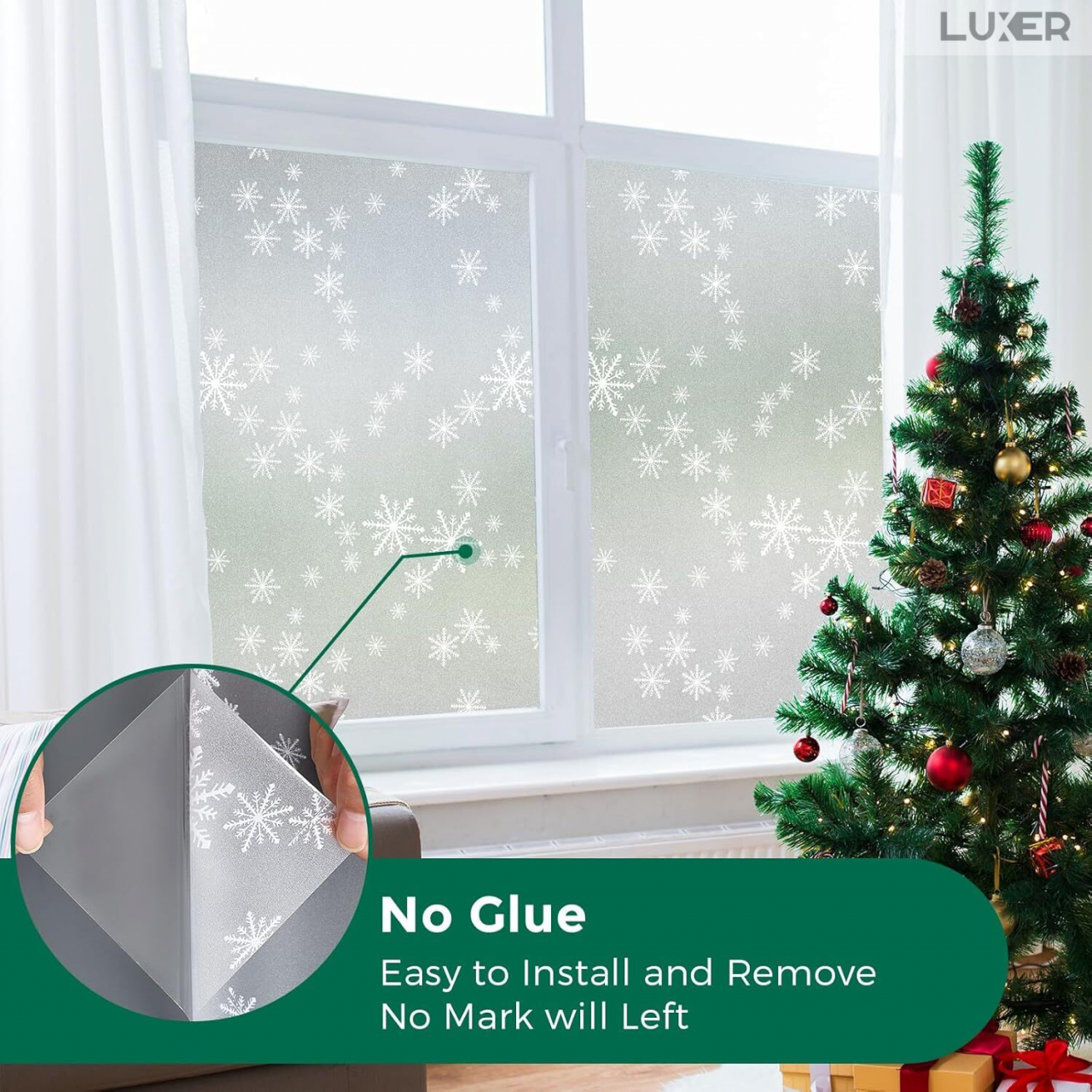 Folie Decorativa Privacy Pentru Geamuri - Home&Office, Protectie UV, Model - Fulgi De Zapada, Dimensiuni 200x60 cm, Luxer [9]
