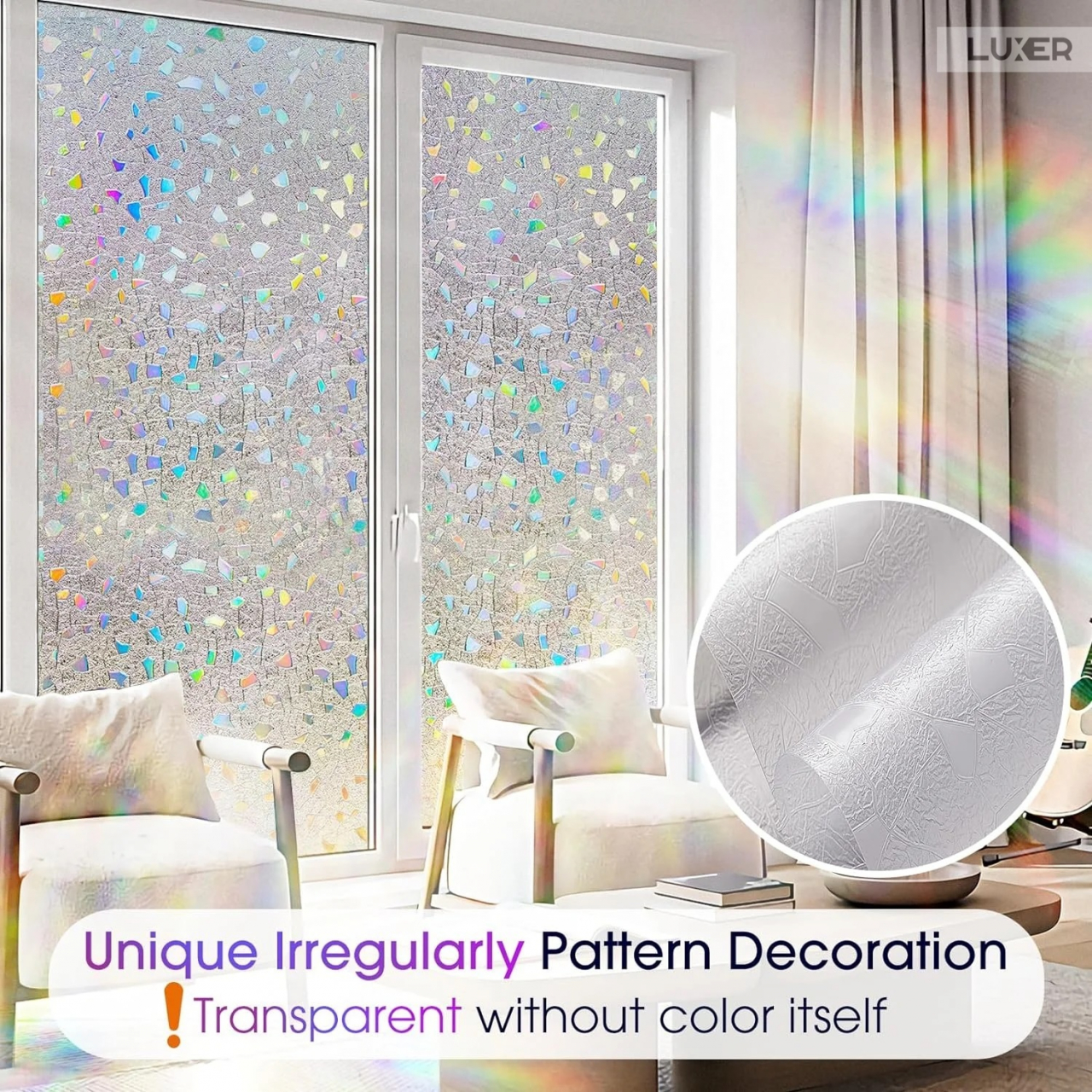Folie Decorativa Privacy Pentru Geamuri - Home&Office, Protectie UV, Model - Geometric Holografic, Dimensiuni 200x60 cm, Luxer folie decorativă geamuri folie semi-privacy geamuri protecție UV geamuri folie dungi geamuri folie decorativă home office folie geamuri birou folie decorativă modernă folie geamuri pentru intimitate accesorii geamuri casă folie decorativă ușor de aplicat folie pentru ferestre moderne folie decorativă UV rezistentă folie dungi decorative folie geamuri semi-transparentă folie decorativă interior folie pentru ferestre birou folie geamuri anti-UV decorare geamuri casă folie decorativă mată protecție solară ferestre [3]
