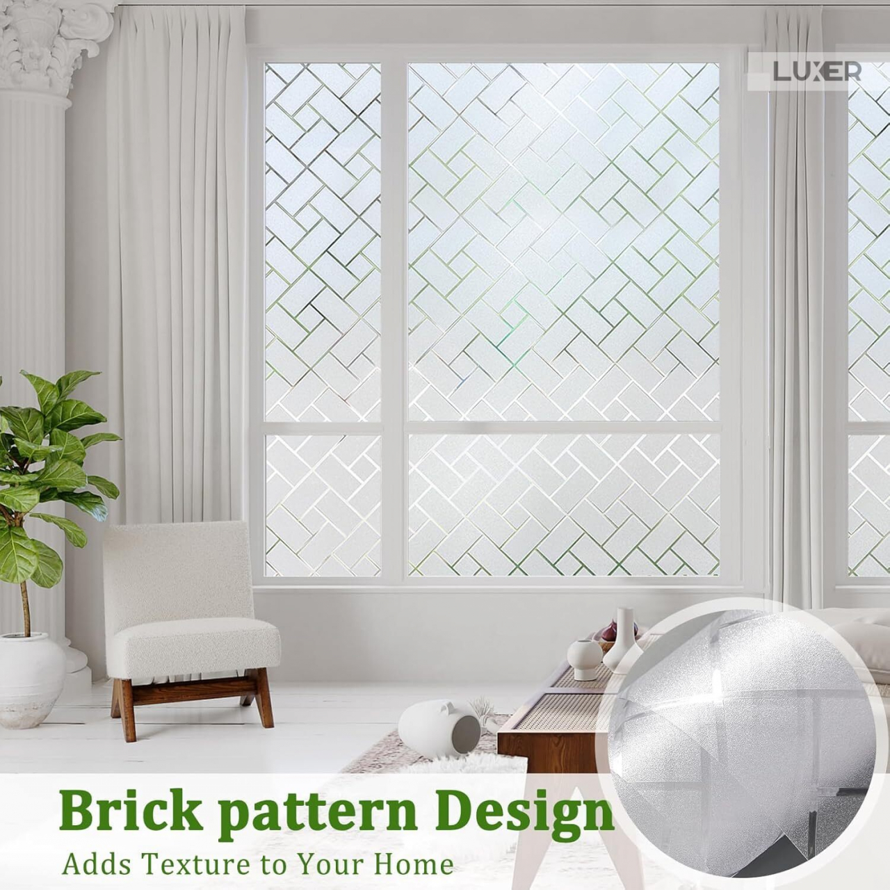 Folie Decorativa Privacy Pentru Geamuri - Home&Office, Protectie UV, Model - Brick Pattern, Dimensiuni 200x60 cm, Luxer [6]