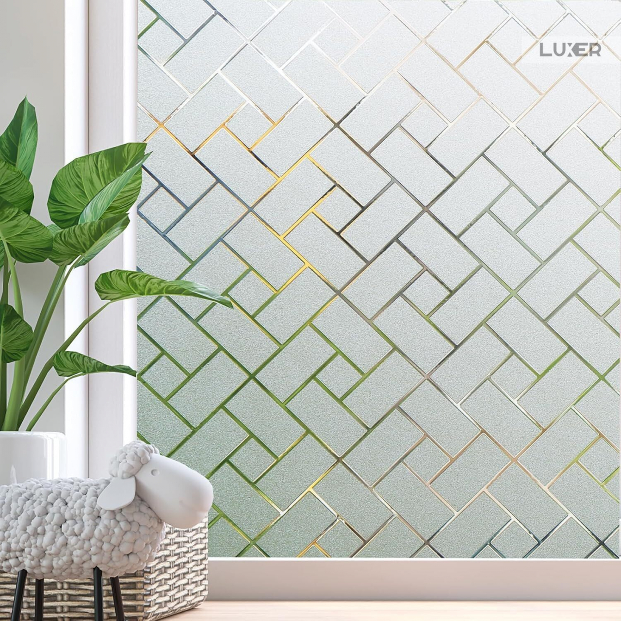 Folie Decorativa Privacy Pentru Geamuri - Home&Office, Protectie UV, Model - Brick Pattern, Dimensiuni 200x60 cm, Luxer [2]