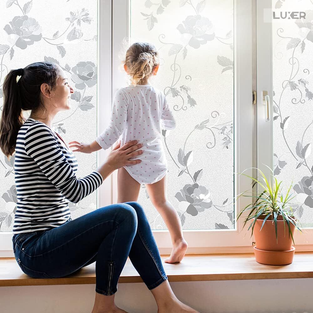 Folie Decorativa Privacy Pentru Geamuri - Home&Office, Protectie UV, Model - Bujori, Dimensiuni 200x60 cm, Luxer [5]