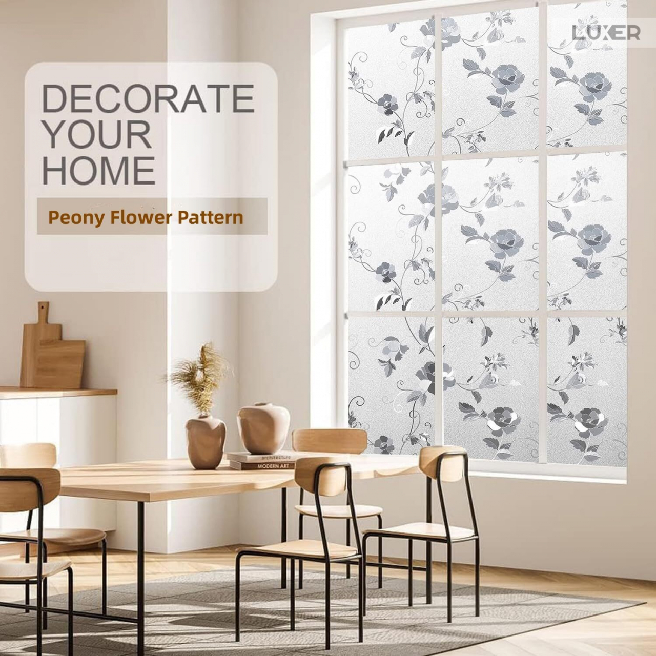Folie Decorativa Privacy Pentru Geamuri - Home&Office, Protectie UV, Model - Bujori, Dimensiuni 200x60 cm, Luxer [4]
