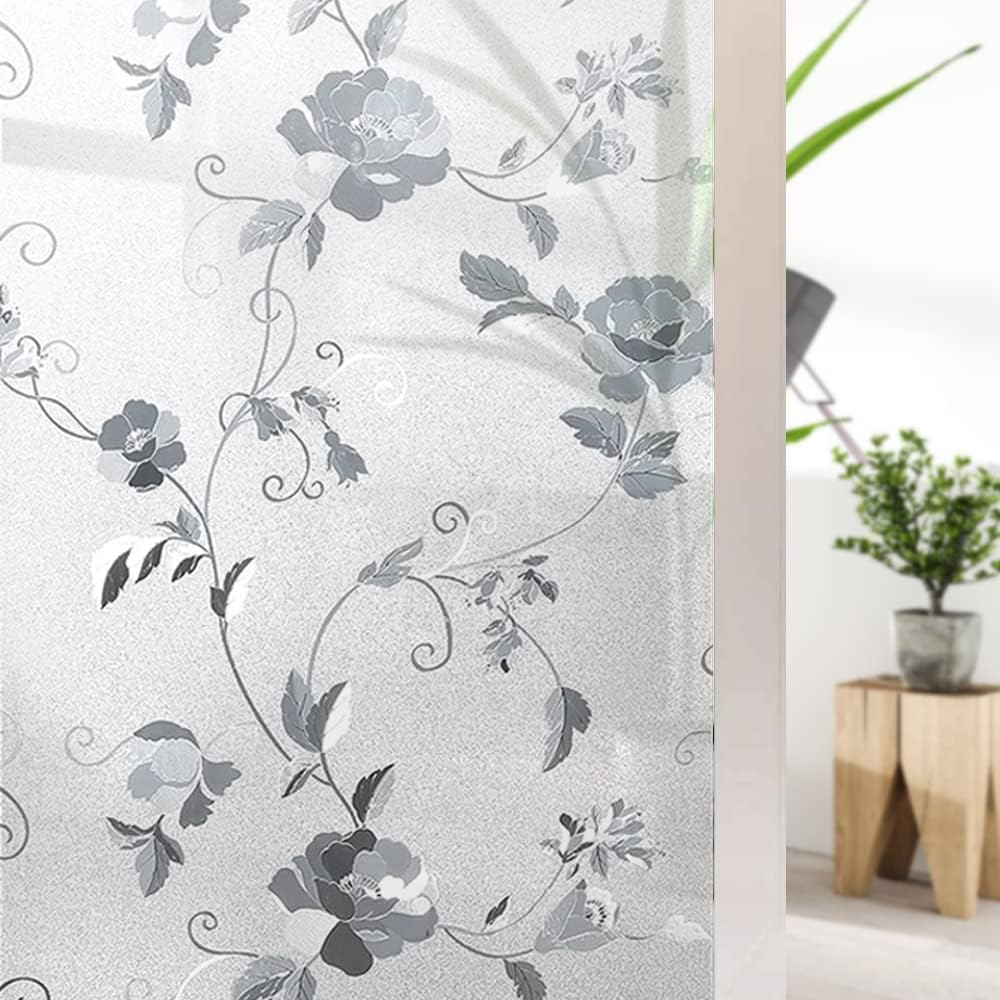 Folie Decorativa Privacy Pentru Geamuri - Home&Office, Protectie UV, Model - Bujori, Dimensiuni 200x60 cm, Luxer [1]