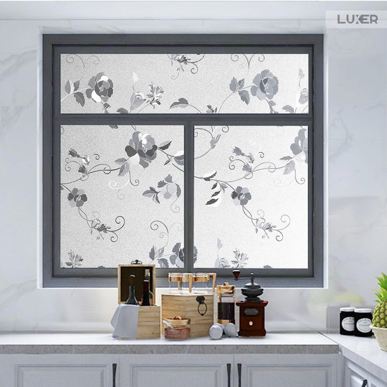 Folie Decorativa Privacy Pentru Geamuri - Home&Office, Protectie UV, Model - Bujori, Dimensiuni 200x60 cm, Luxer [8]