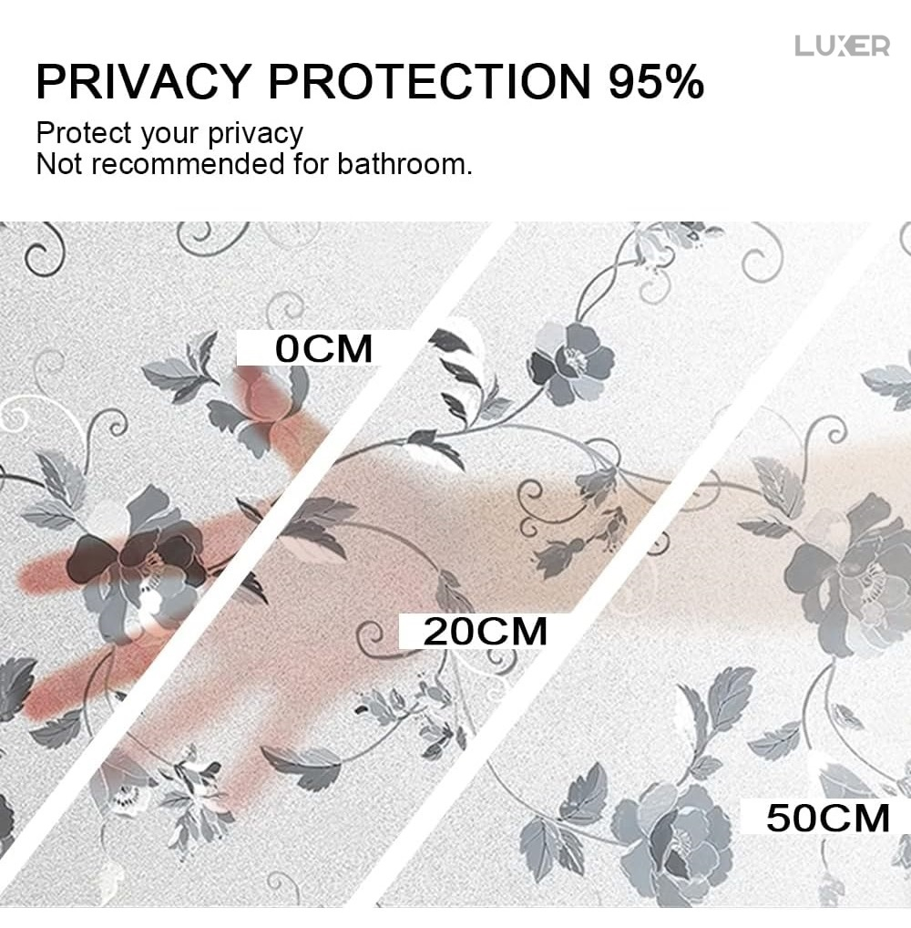 Folie Decorativa Privacy Pentru Geamuri - Home&Office, Protectie UV, Model - Bujori, Dimensiuni 200x60 cm, Luxer [11]