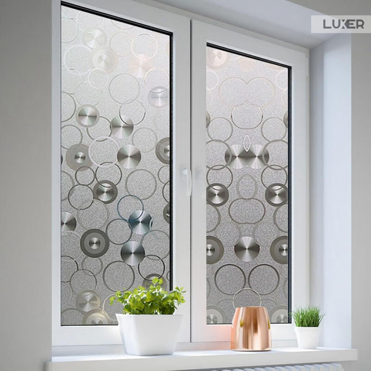 Folie Decorativa Privacy Pentru Geamuri - Home&Office, Protectie UV, Model - Disc Pattern, Dimensiuni 200x60 cm, Luxer Folie decorativă privacy Folie pentru geamuri Folie protectie UV Folie geam caramida Folie decorativă pentru geamuri Folie privacy pentru birou Folie pentru home office Folie decorativă Luxer Folie pentru intimitate geamuri Folie decorativă 200x60 cm [2]