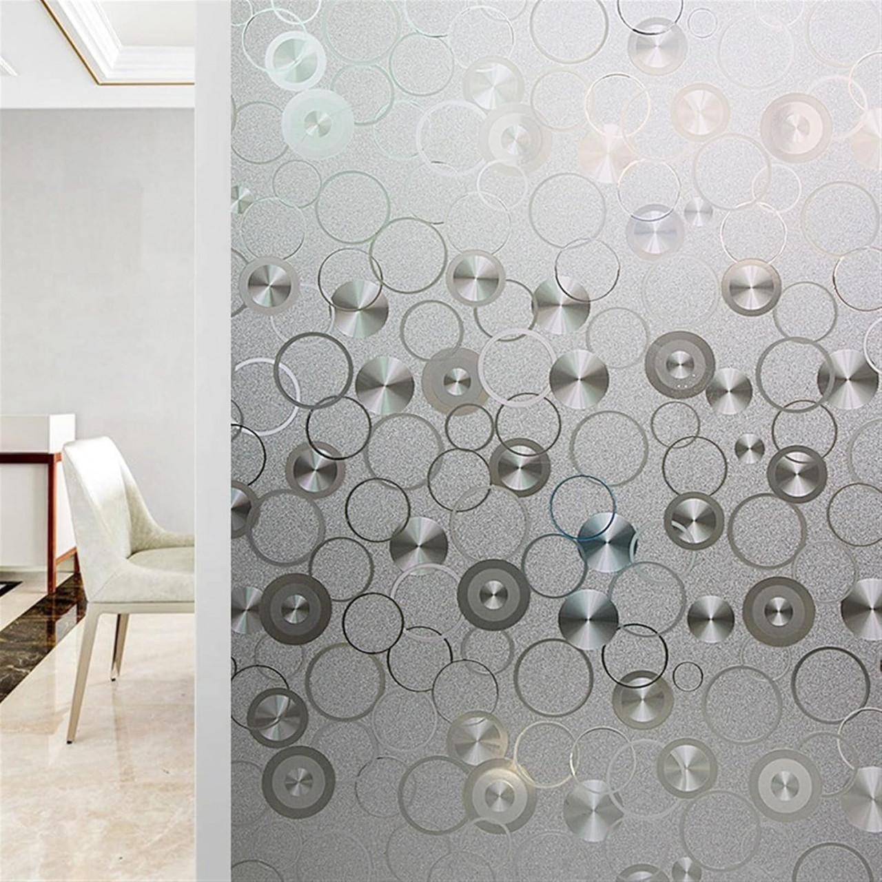 Folie Decorativa Privacy Pentru Geamuri - Home&Office, Protectie UV, Model - Disc Pattern, Dimensiuni 200x60 cm, Luxer Folie decorativă privacy Folie pentru geamuri Folie protectie UV Folie geam caramida Folie decorativă pentru geamuri Folie privacy pentru birou Folie pentru home office Folie decorativă Luxer Folie pentru intimitate geamuri Folie decorativă 200x60 cm [1]