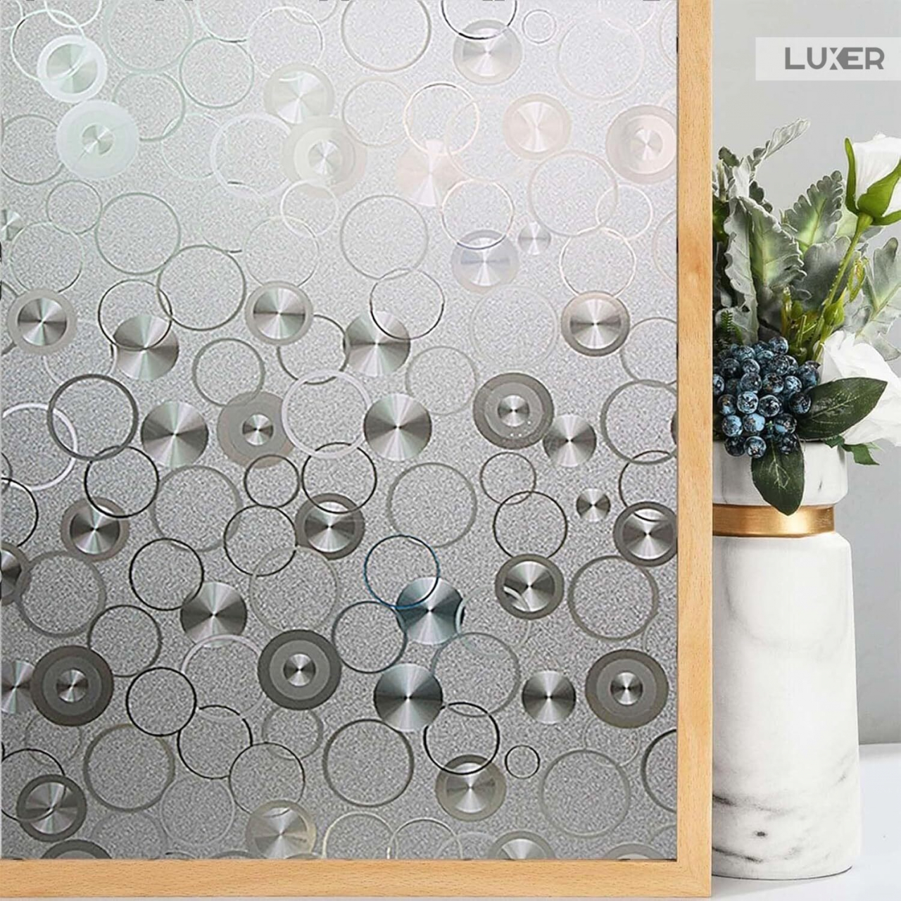 Folie Decorativa Privacy Pentru Geamuri - Home&Office, Protectie UV, Model - Disc Pattern, Dimensiuni 200x60 cm, Luxer Folie decorativă privacy Folie pentru geamuri Folie protectie UV Folie geam caramida Folie decorativă pentru geamuri Folie privacy pentru birou Folie pentru home office Folie decorativă Luxer Folie pentru intimitate geamuri Folie decorativă 200x60 cm [3]