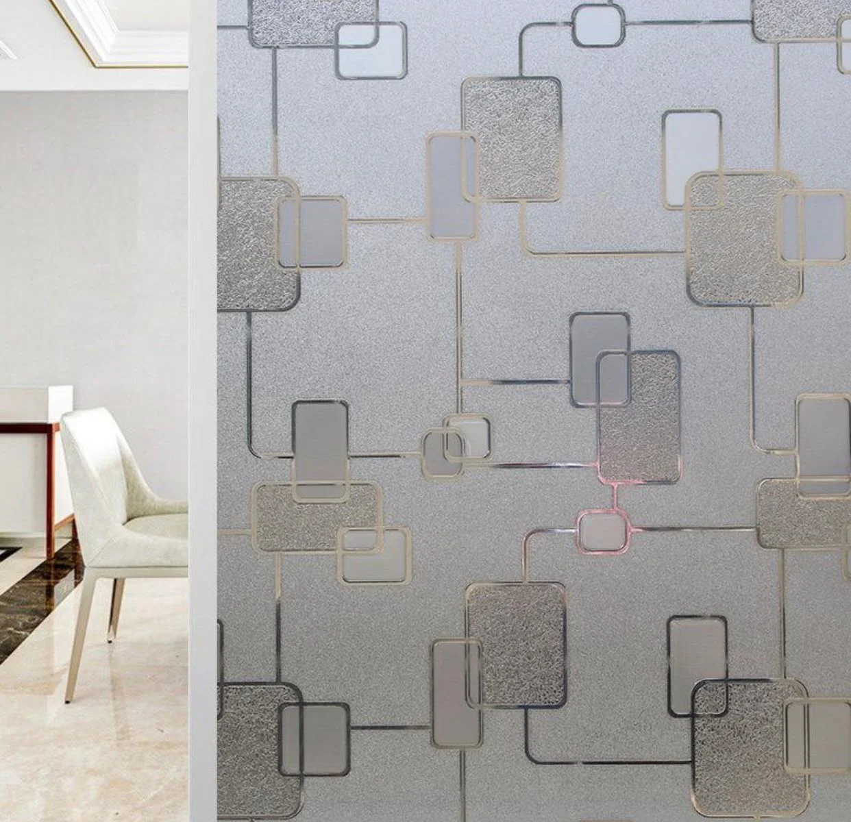 Folie Decorativa Privacy Pentru Geamuri - Home&Office, Protectie UV, Model - Square Knot, Dimensiuni 200x60 cm, Luxer Folie decorativă privacy Folie pentru geamuri Folie protectie UV Folie geam caramida Folie decorativă pentru geamuri Folie privacy pentru birou Folie pentru home office Folie decorativă Luxer Folie pentru intimitate geamuri Folie decorativă 200x60 cm [1]