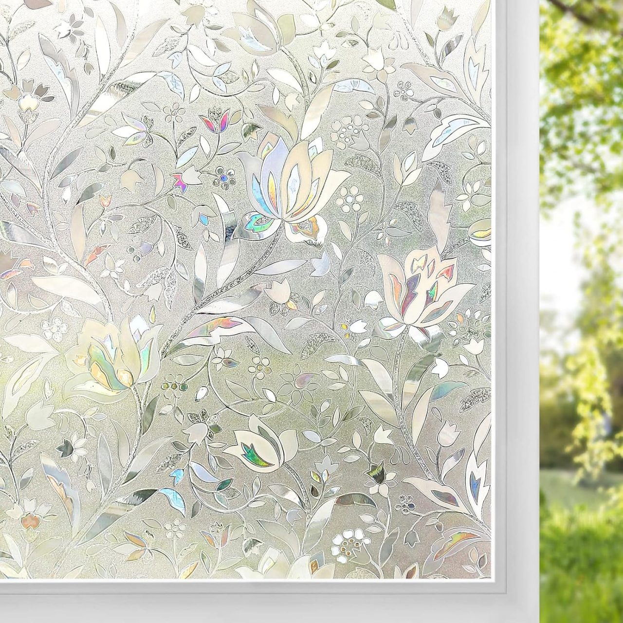 Folie Decorativa Privacy Pentru Geamuri - Home&Office, Protectie UV, Model Floral, Dimensiuni 200x60 cm, Luxer [1]