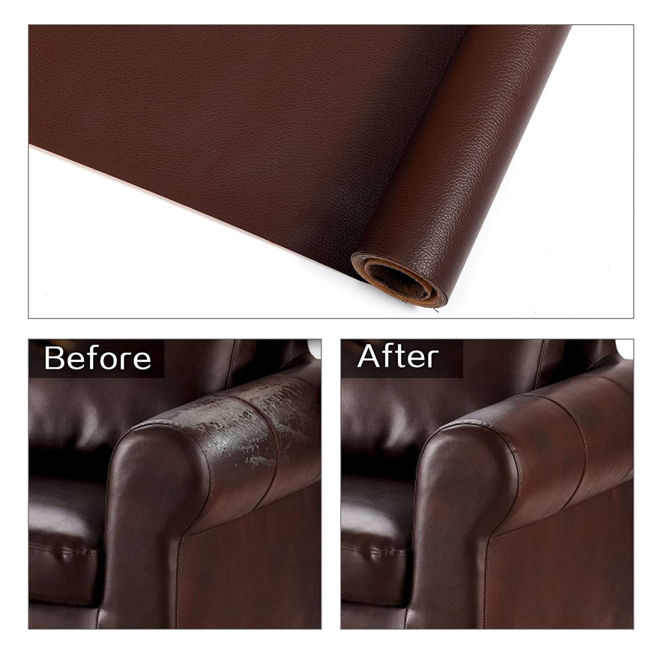 Folie din piele ecologică autoadezivă Luxer, maro, dimensiune 137x60 cm, ideală pentru recondiționare canapea, scaun sau interior auto. [5]
