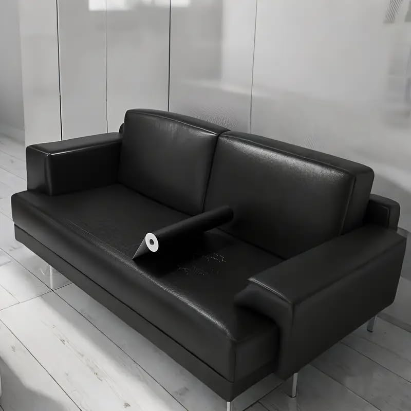 Folie din piele ecologică autoadezivă Luxer, neagră, dimensiune 137x60 cm, ideală pentru recondiționare canapea, scaun sau interior auto. [4]