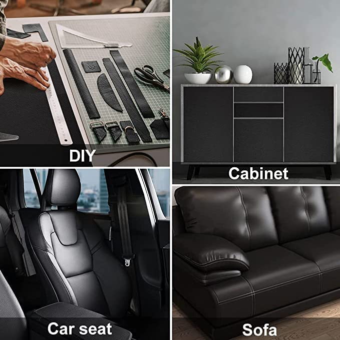 Folie din piele ecologică autoadezivă Luxer, neagră, dimensiune 137x60 cm, ideală pentru recondiționare canapea, scaun sau interior auto. [6]