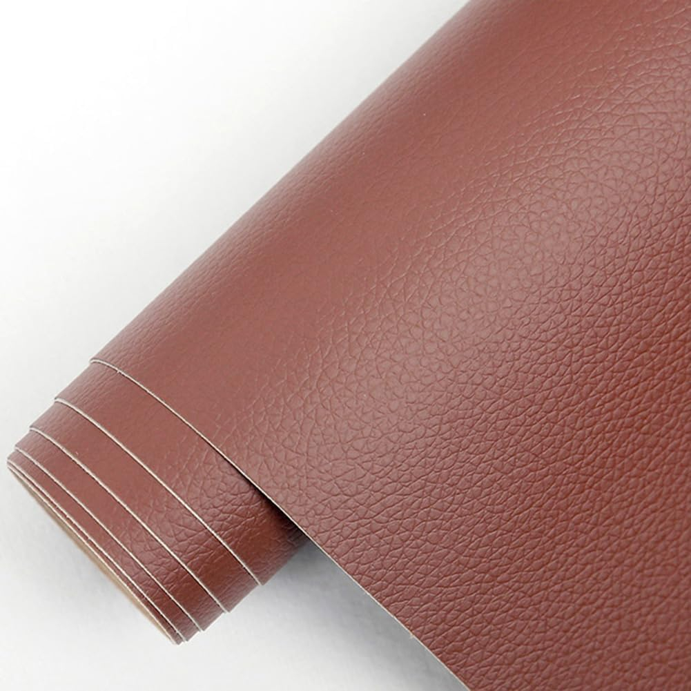Folie din piele ecologică autoadezivă Luxer, maro deschis, dimensiune 137x60 cm, ideală pentru recondiționare canapea, scaun sau interior auto. [3]