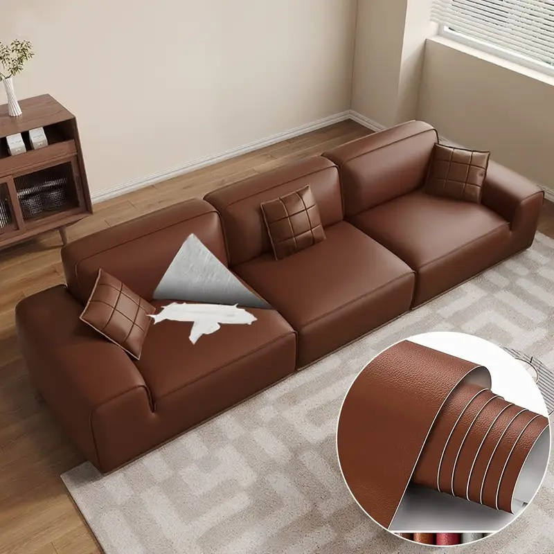 Folie din piele ecologică autoadezivă Luxer, maro deschis, dimensiune 137x60 cm, ideală pentru recondiționare canapea, scaun sau interior auto. [5]