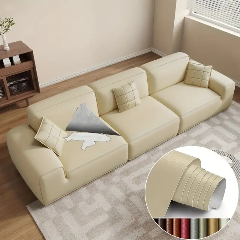 Folie din piele ecologică autoadezivă Luxer, Butter White, dimensiune 137x60 cm, ideală pentru recondiționare canapea, scaun sau interior auto. [5]