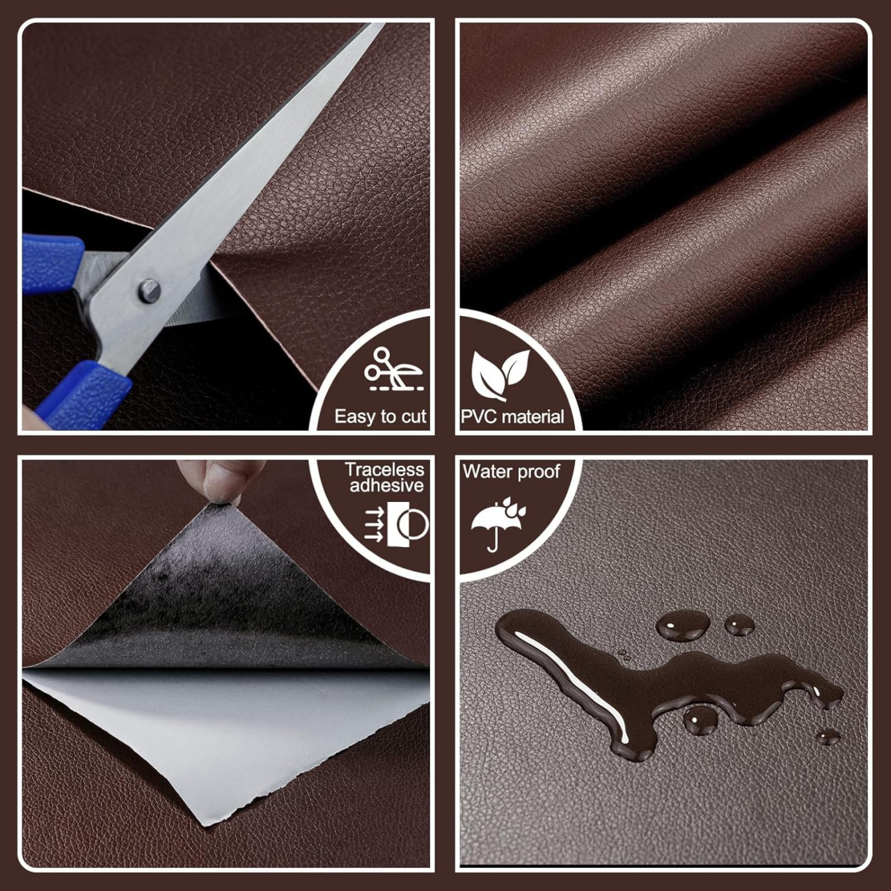 Folie din piele ecologică autoadezivă Luxer, Dark Brown, dimensiune 137x60 cm, ideală pentru recondiționare canapea, scaun sau interior auto. [4]