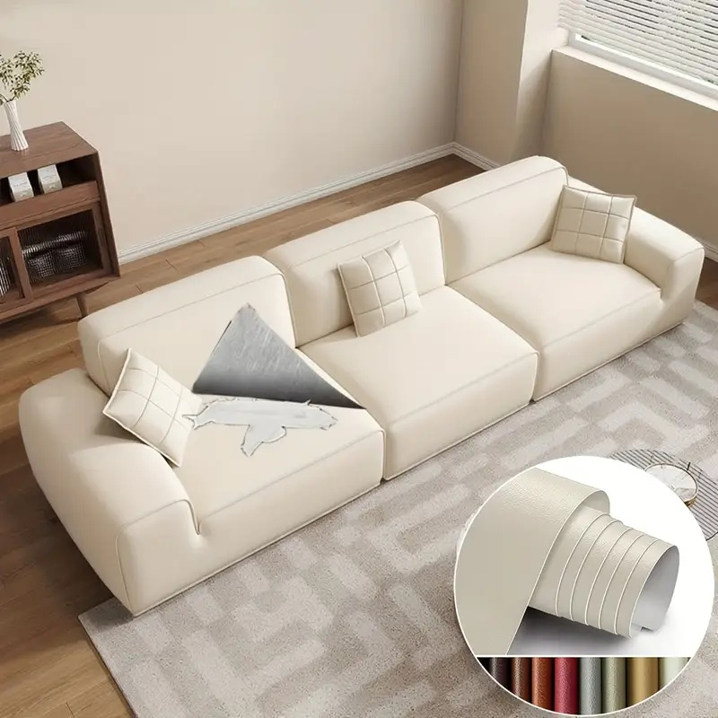 Folie din piele ecologică autoadezivă Luxer, Alb Cremos, dimensiune 137x60 cm, ideală pentru recondiționare canapea, scaun sau interior auto. [5]