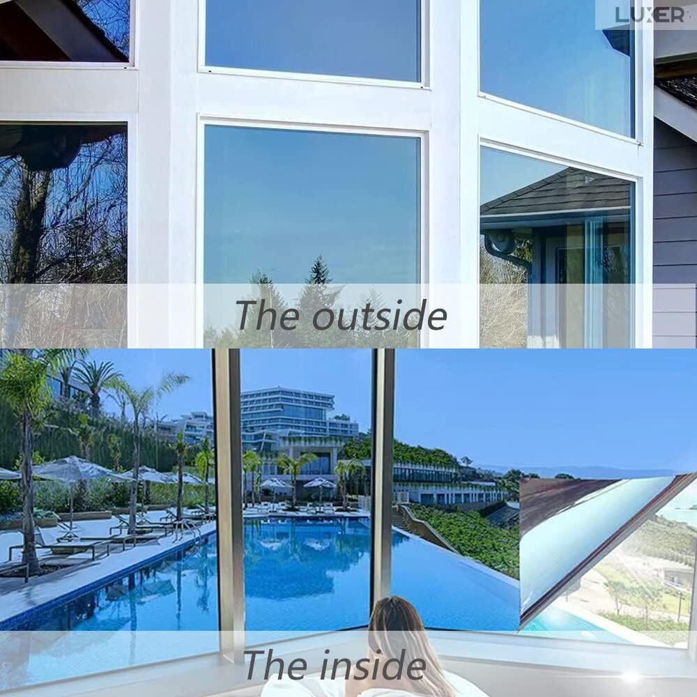Folie Autoadeziva  pentru Geamuri Termopan, Tip Oglinda, Protectie Solara UV, Efect Privacy, One Way Mirror Window Film, Autocolanta, Pentru Casa/Cladiri, Dimensiuni 200 x 60 cm, Albastru, Folie Geam sa nu se vada din exterior, sa nu se vada in casa, autocolant geam termopan leroy merlin dedeman, protectie solara ferestre luxer [7]
