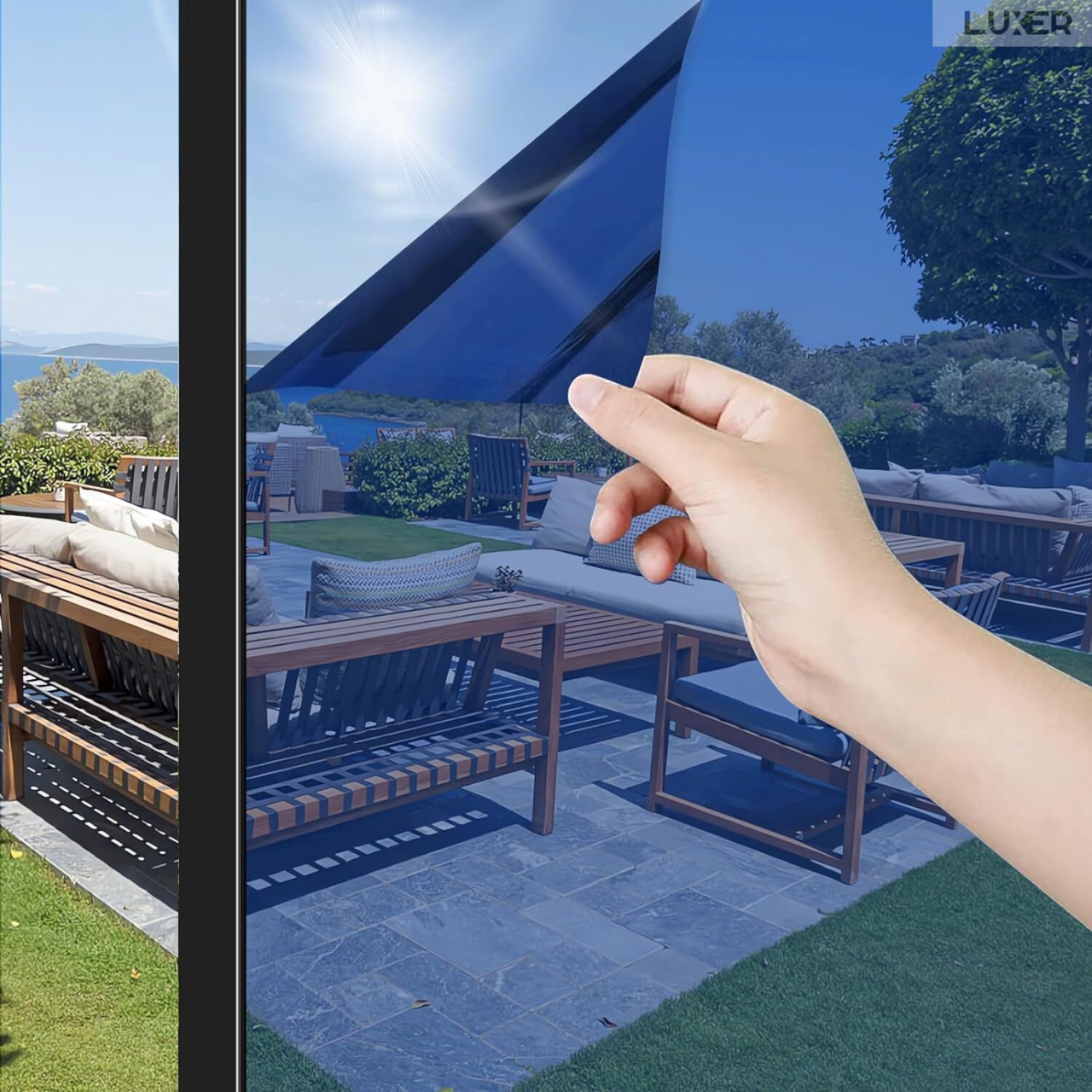 Folie Autoadeziva  pentru Geamuri Termopan, Tip Oglinda, Protectie Solara UV, Efect Privacy, One Way Mirror Window Film, Autocolanta, Pentru Casa/Cladiri, Dimensiuni 200 x 60 cm, Albastru, Folie Geam sa nu se vada din exterior, sa nu se vada in casa, autocolant geam termopan leroy merlin dedeman, protectie solara ferestre luxer [10]