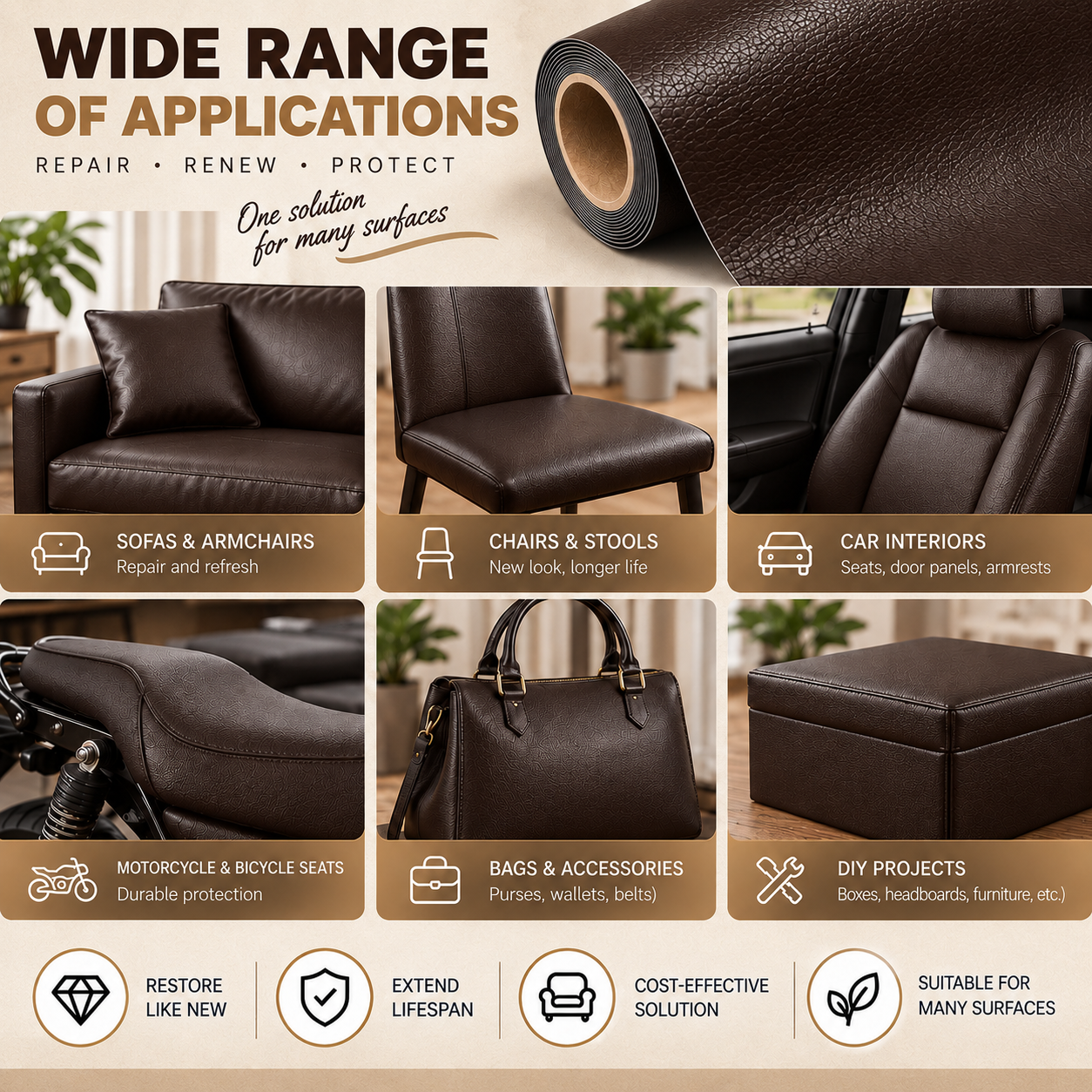 Folie piele ecologica autoadeziva maro inchis 85x300 cm - Luxer [7]