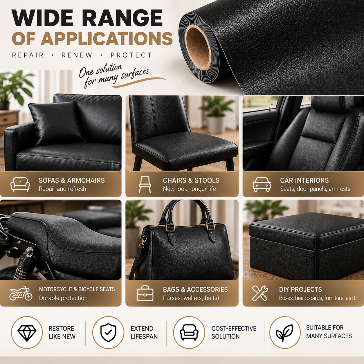 Folie piele ecologica autoadeziva neagra 85x300 cm - Luxer [4]