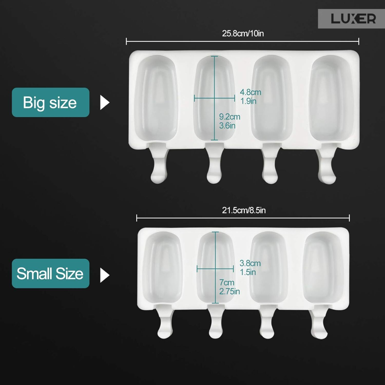 Formă de înghețată pe băț din silicon BPA free LUXER, cu 4 cavități și 50 bețe de lemn incluse, pentru deserturi sănătoase și înghețată homemade. [12]