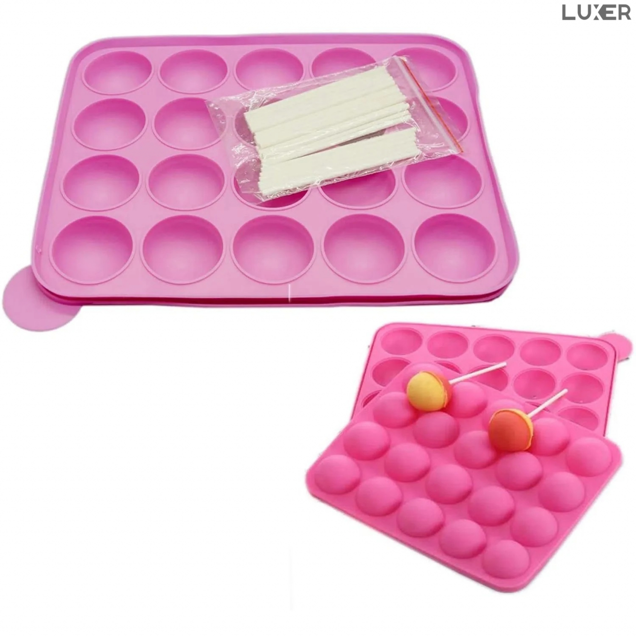 Forma din Silicon pentru Candy Bar, 20 Acadele de Ciocolata, Jeleu, Zahar, Forma Cake Pops, Multifunctionala, Rezistenta intre -40°C si +230°C, 18 x 22.5 cm, Luxer, Forma din silicon pentru acadele de ciocolata, jeleuri, zahar, matrita dulciuri pentru cuptor sau congelator, ideal pentru gatit cu copii, din silicon [4]