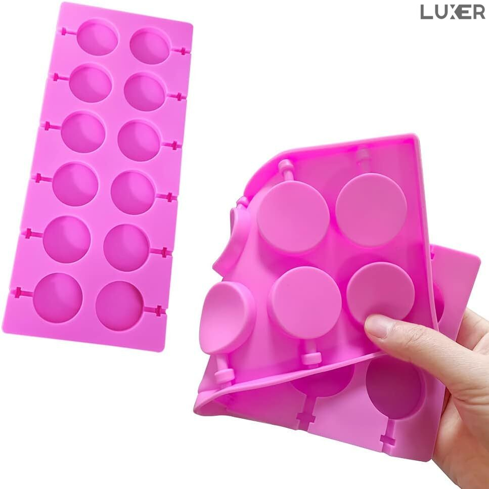 Forma din Silicon pentru 12 Acadele de Ciocolata, Jeleu, Zahar, Multifunctionala, Rezistenta intre -40°C si +230°C, 26.5 x 12 cm, Luxer, Forma din silicon pentru acadele de ciocolata, jeleuri, zahar, matrita dulciuri pentru cuptor sau congelator, ideal pentru gatit cu copii, din silicon [2]