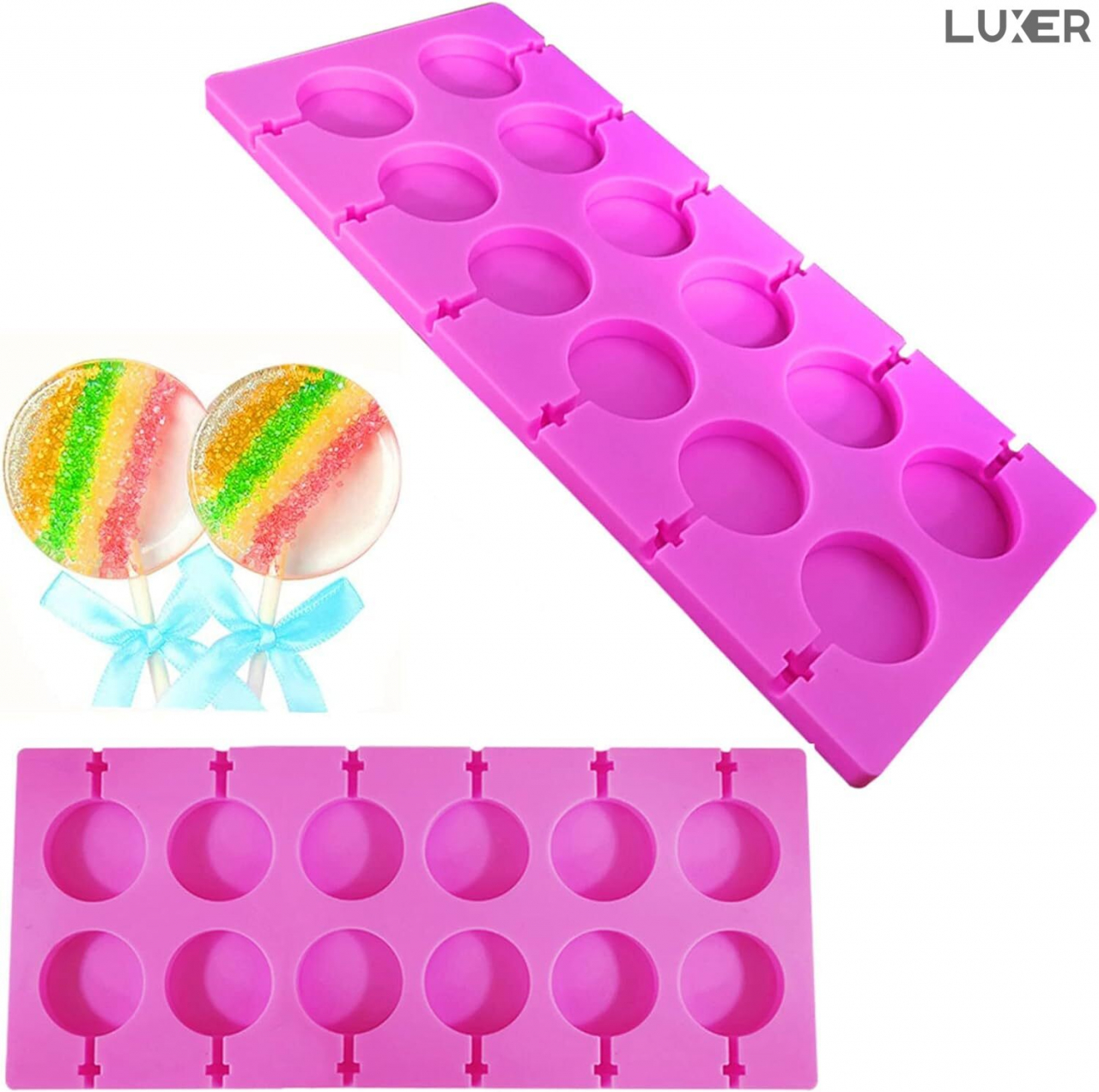 Forma din Silicon pentru 12 Acadele de Ciocolata, Jeleu, Zahar, Multifunctionala, Rezistenta intre -40°C si +230°C, 26.5 x 12 cm, Luxer, Forma din silicon pentru acadele de ciocolata, jeleuri, zahar, matrita dulciuri pentru cuptor sau congelator, ideal pentru gatit cu copii, din silicon [4]