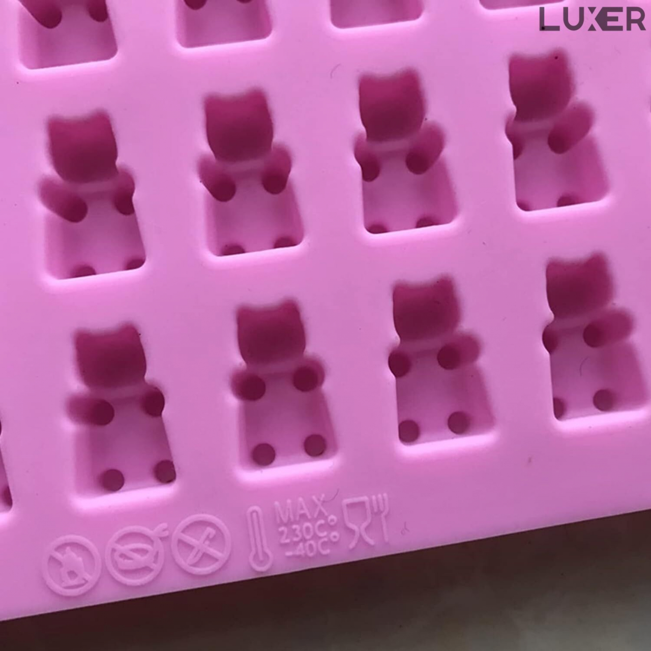 Forma din Silicon pentru 50 Jeleuri in Forma de Ursuleti din Zahar, Ciocolata, Multifunctionala, Rezistenta intre -40°C si +230°C, 18.7 x 13.7 x 1 cm, Roz, Luxer, Forma din silicon pentru jeleuri Haribo de ciocolata, jeleuri, zahar, matrita dulciuri pentru cuptor sau congelator, ideal pentru gatit cu copii, din silicon [3]