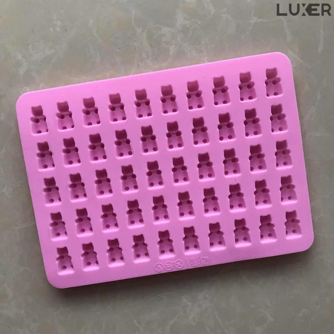 Forma din Silicon pentru 50 Jeleuri in Forma de Ursuleti din Zahar, Ciocolata, Multifunctionala, Rezistenta intre -40°C si +230°C, 18.7 x 13.7 x 1 cm, Roz, Luxer, Forma din silicon pentru jeleuri Haribo de ciocolata, jeleuri, zahar, matrita dulciuri pentru cuptor sau congelator, ideal pentru gatit cu copii, din silicon [5]
