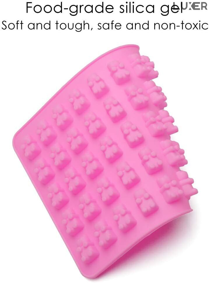 Forma din Silicon pentru 50 Jeleuri in Forma de Ursuleti din Zahar, Ciocolata, Multifunctionala, Rezistenta intre -40°C si +230°C, 18.7 x 13.7 x 1 cm, Roz, Luxer, Forma din silicon pentru jeleuri Haribo de ciocolata, jeleuri, zahar, matrita dulciuri pentru cuptor sau congelator, ideal pentru gatit cu copii, din silicon [7]
