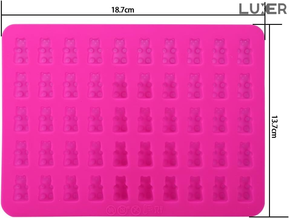 Forma din Silicon pentru 50 Jeleuri in Forma de Ursuleti din Zahar, Ciocolata, Multifunctionala, Rezistenta intre -40°C si +230°C, 18.7 x 13.7 x 1 cm, Roz, Luxer, Forma din silicon pentru jeleuri Haribo de ciocolata, jeleuri, zahar, matrita dulciuri pentru cuptor sau congelator, ideal pentru gatit cu copii, din silicon [9]
