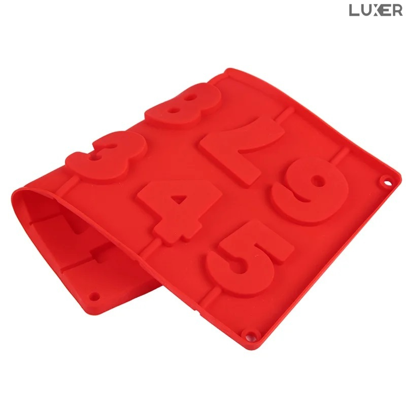 Forma din Silicon pentru 10 Acadele in forma de Cifre/Numere Aniversare, din Ciocolata, Jeleu, Zahar, Multifunctionala, Rezistenta intre -40°C si +230°C, 28 x 16.5 cm, Rosu, Luxer, Forma din silicon pentru cifre aniversare pentru tort de ciocolata, jeleuri, zahar, matrita dulciuri pentru cuptor sau congelator, ideal pentru gatit cu copii, din silicon [4]