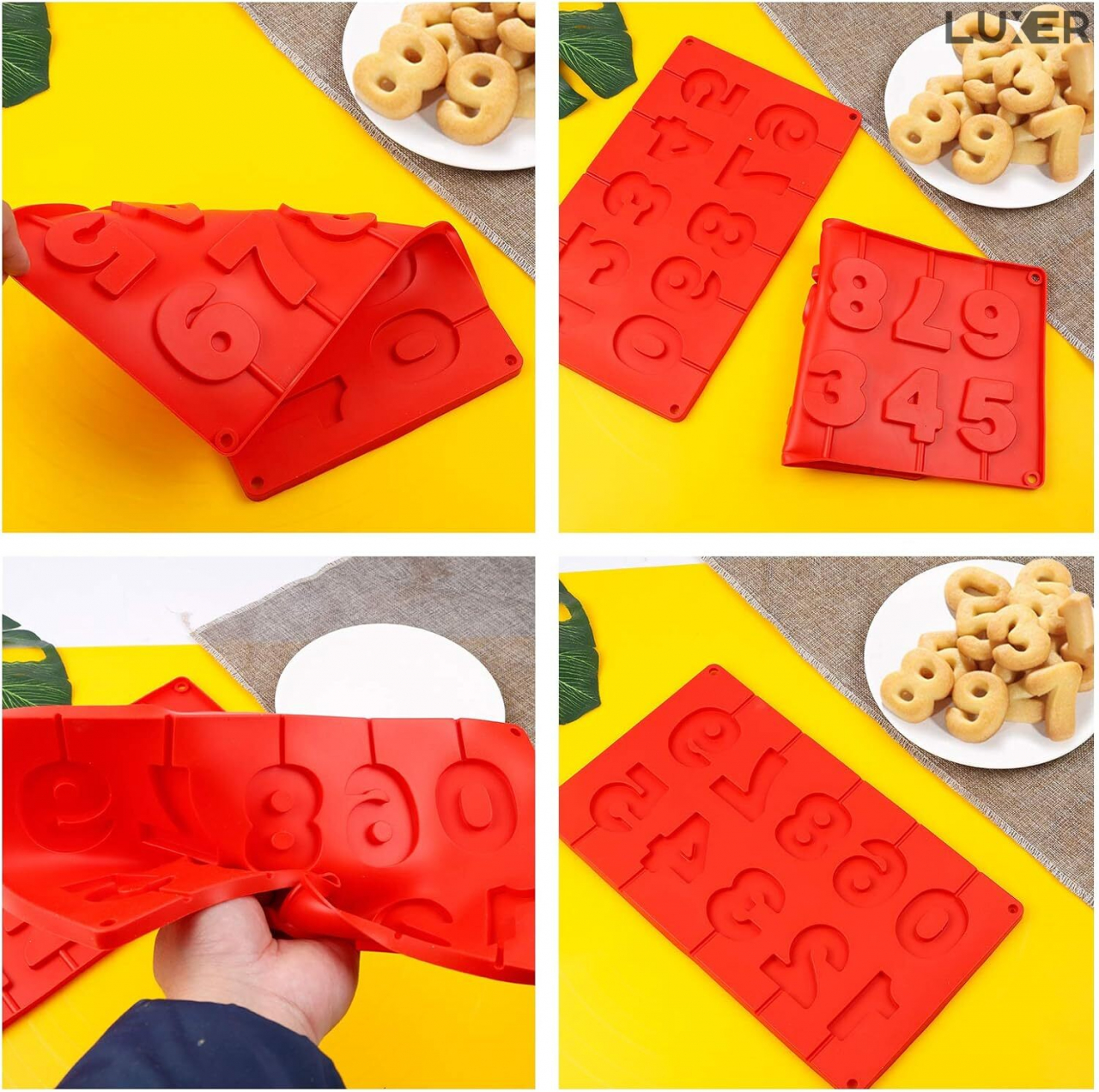 Forma din Silicon pentru 10 Acadele in forma de Cifre/Numere Aniversare, din Ciocolata, Jeleu, Zahar, Multifunctionala, Rezistenta intre -40°C si +230°C, 28 x 16.5 cm, Rosu, Luxer, Forma din silicon pentru cifre aniversare pentru tort de ciocolata, jeleuri, zahar, matrita dulciuri pentru cuptor sau congelator, ideal pentru gatit cu copii, din silicon [8]