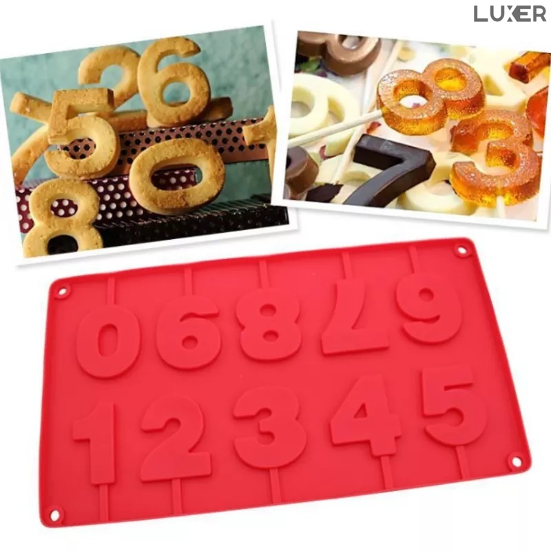 Forma din Silicon pentru 10 Acadele in forma de Cifre/Numere Aniversare, din Ciocolata, Jeleu, Zahar, Multifunctionala, Rezistenta intre -40°C si +230°C, 28 x 16.5 cm, Rosu, Luxer, Forma din silicon pentru cifre aniversare pentru tort de ciocolata, jeleuri, zahar, matrita dulciuri pentru cuptor sau congelator, ideal pentru gatit cu copii, din silicon [3]